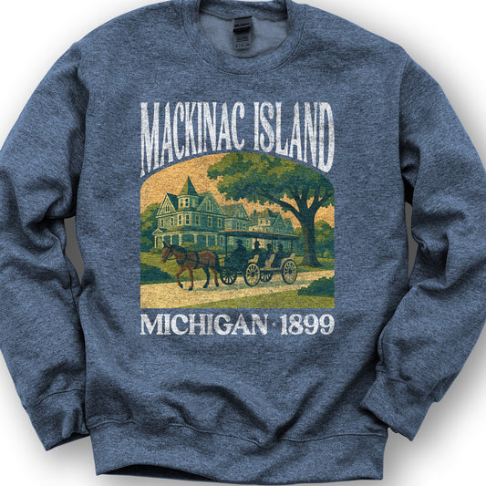 Mackinac Island Michigan "Big and Bold" Sweatshirt - Heather Sport Dark Navy