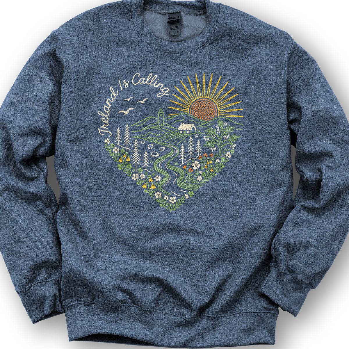Ireland is Calling Heart Sweatshirt - Heather Sport Dark Navy