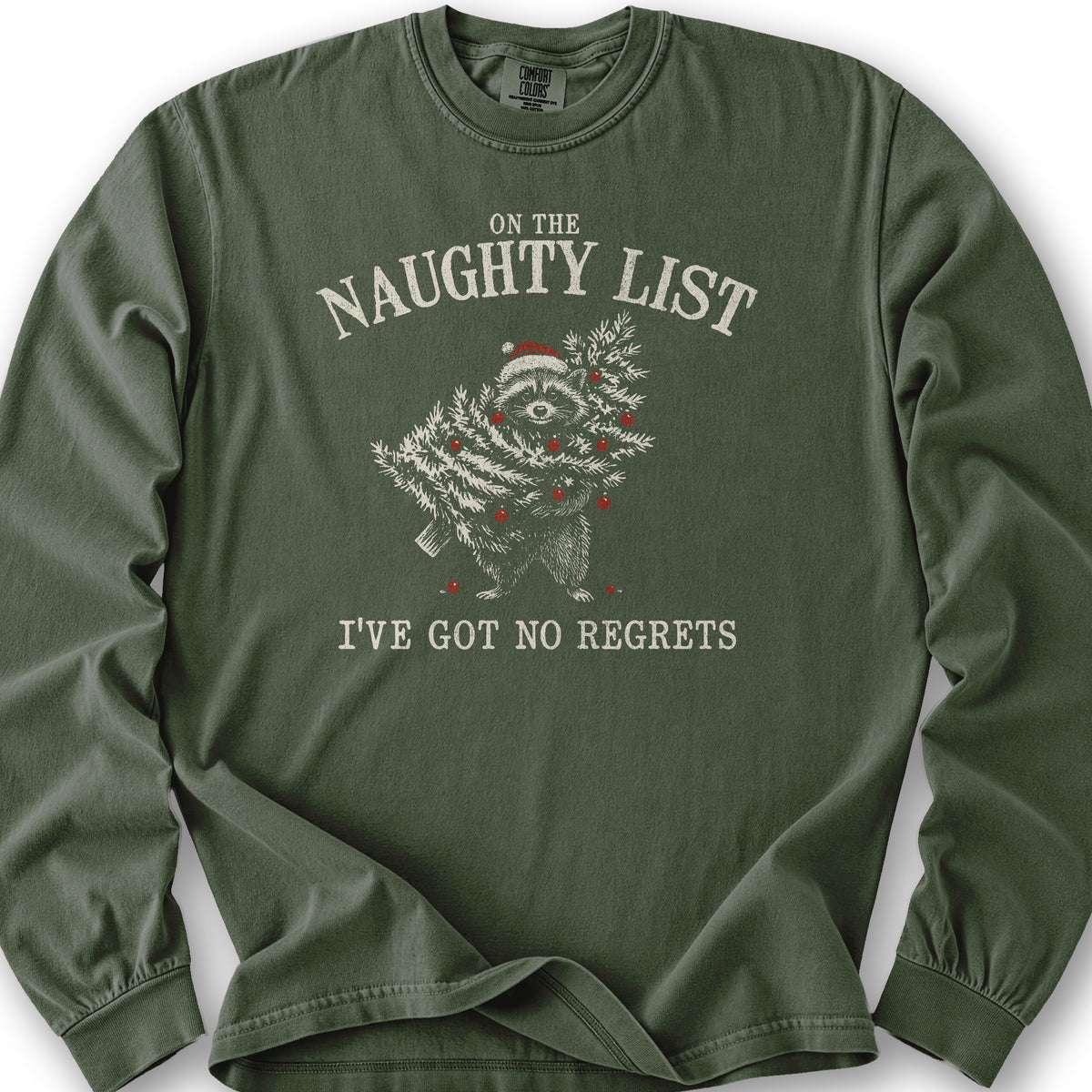 Naughty List Racoon Xmas Long Sleeve Shirt - Hemp