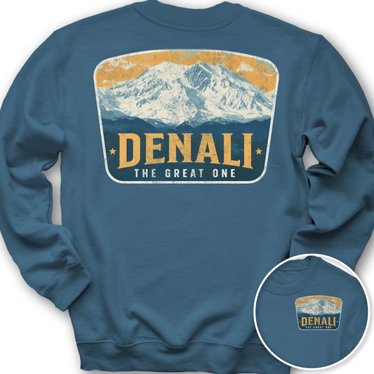 Denali "The Great One" Vintage Badge Front/Back Print Sweatshirt - Indigo Blue