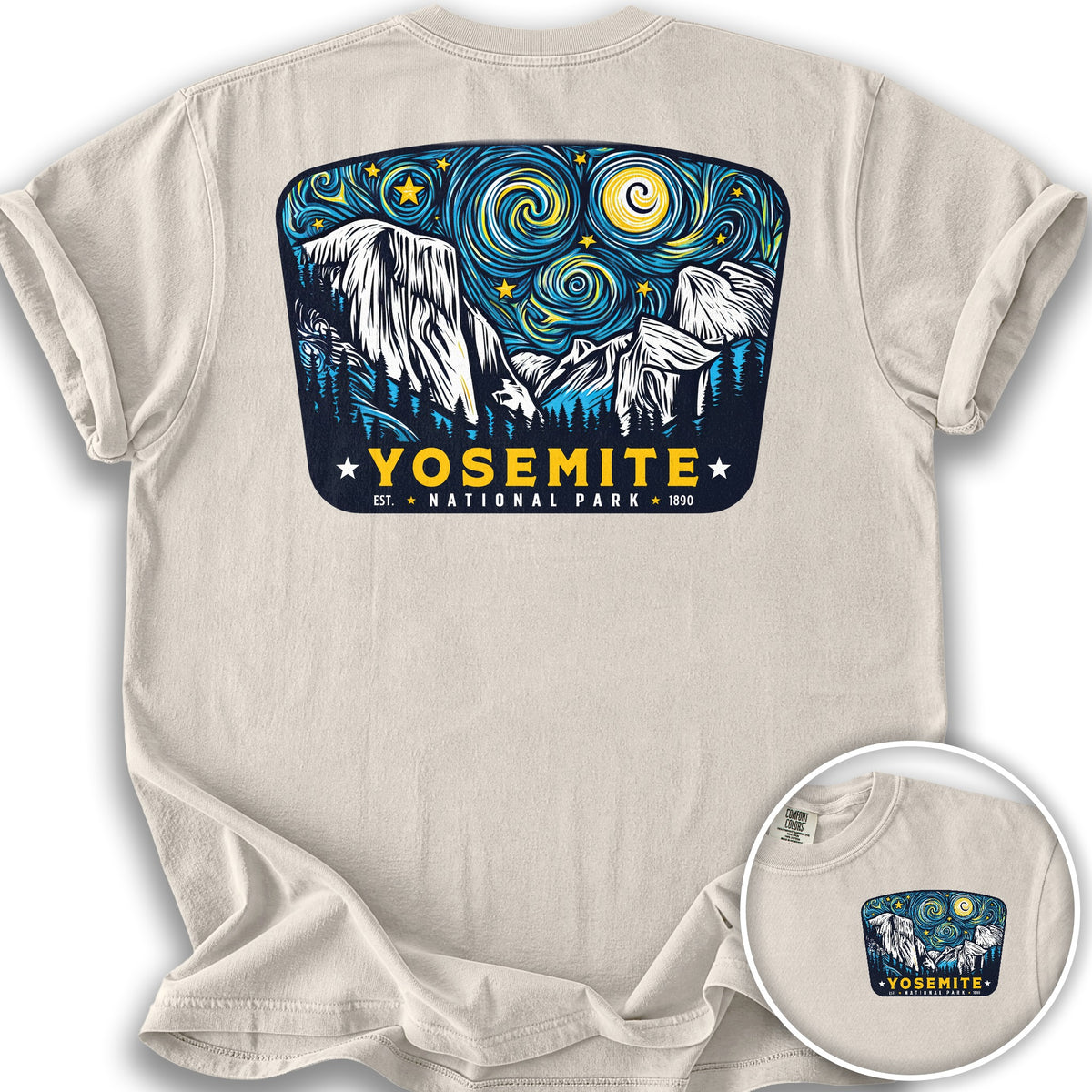 Yosemite National Park "Starry Night" Front/Back Print T-Shirt - Ivory