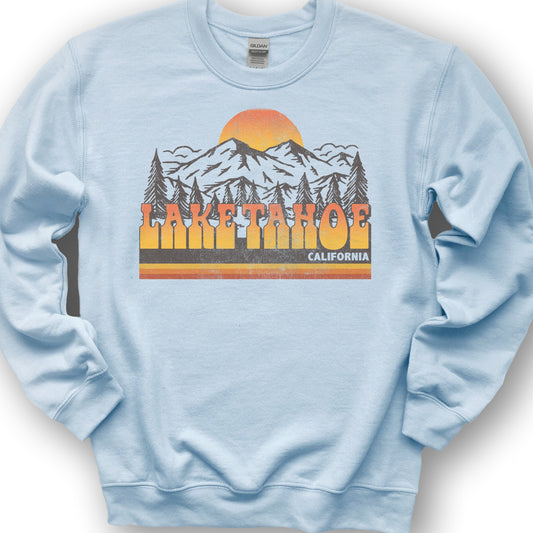 Lake Tahoe California Groovy Sunset Sweatshirt - Light Blue