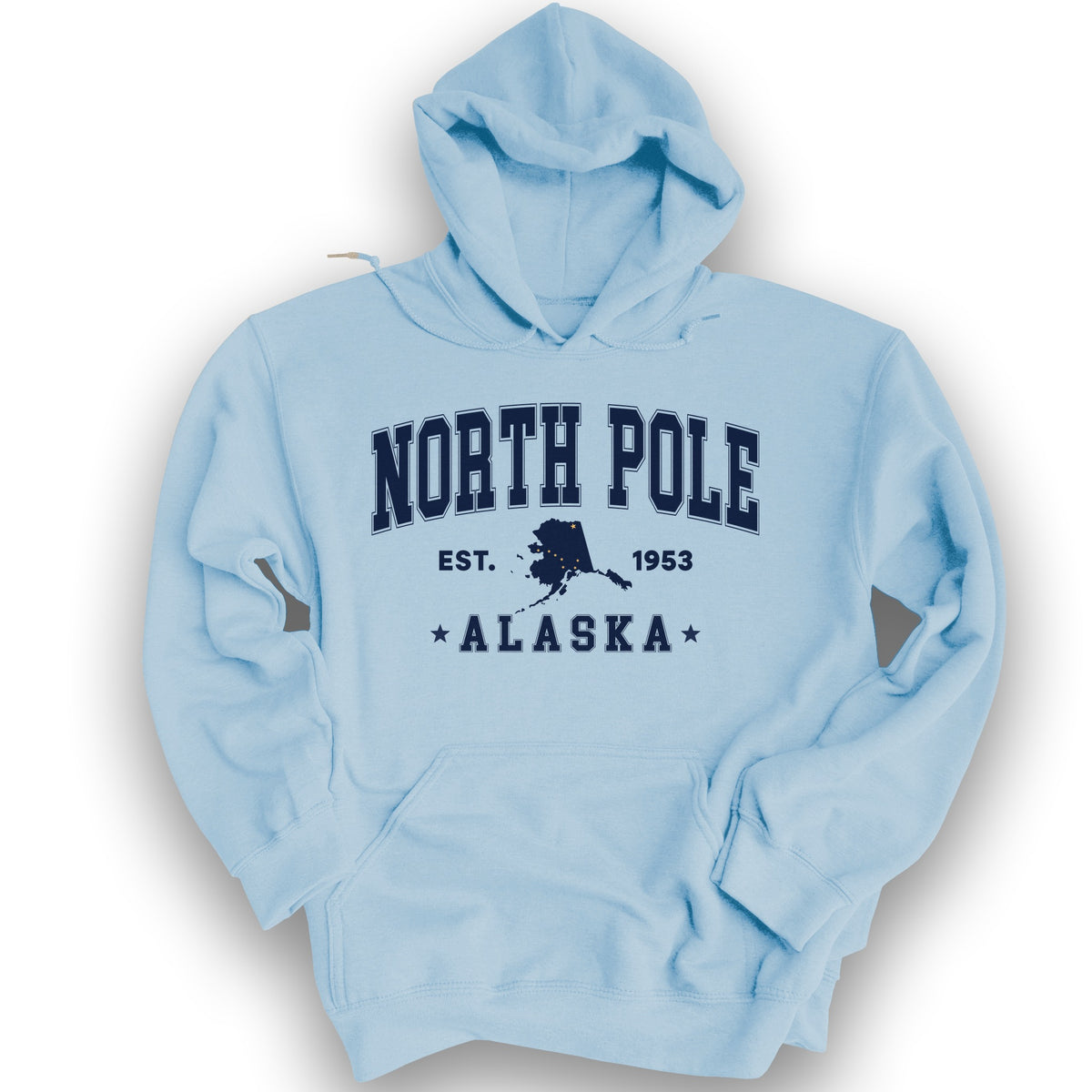 North Pole Alaska Varsity Hoodie - Light Blue