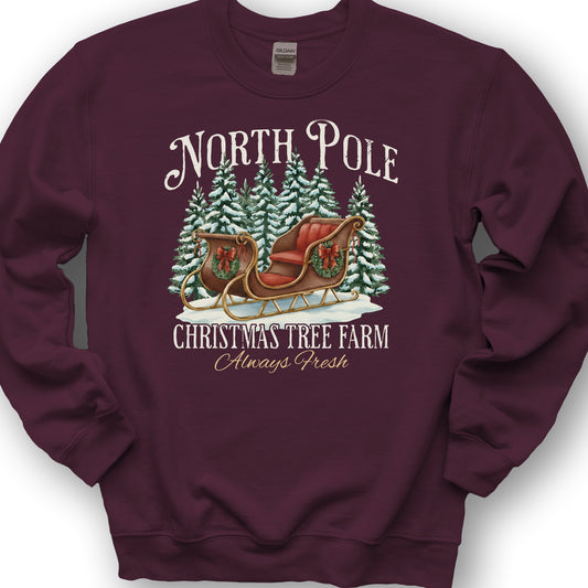 North Pole Christmas Tree Farm Sweatshirt - Maroon