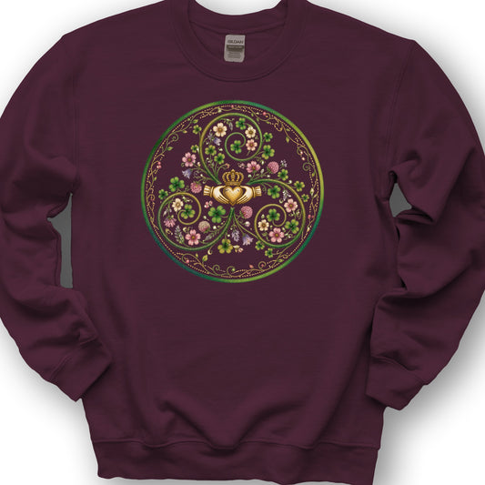 Claddagh Floral Triskele Sweatshirt - Maroon