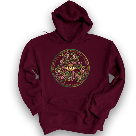 Claddagh Floral Triskele Hoodie - Maroon