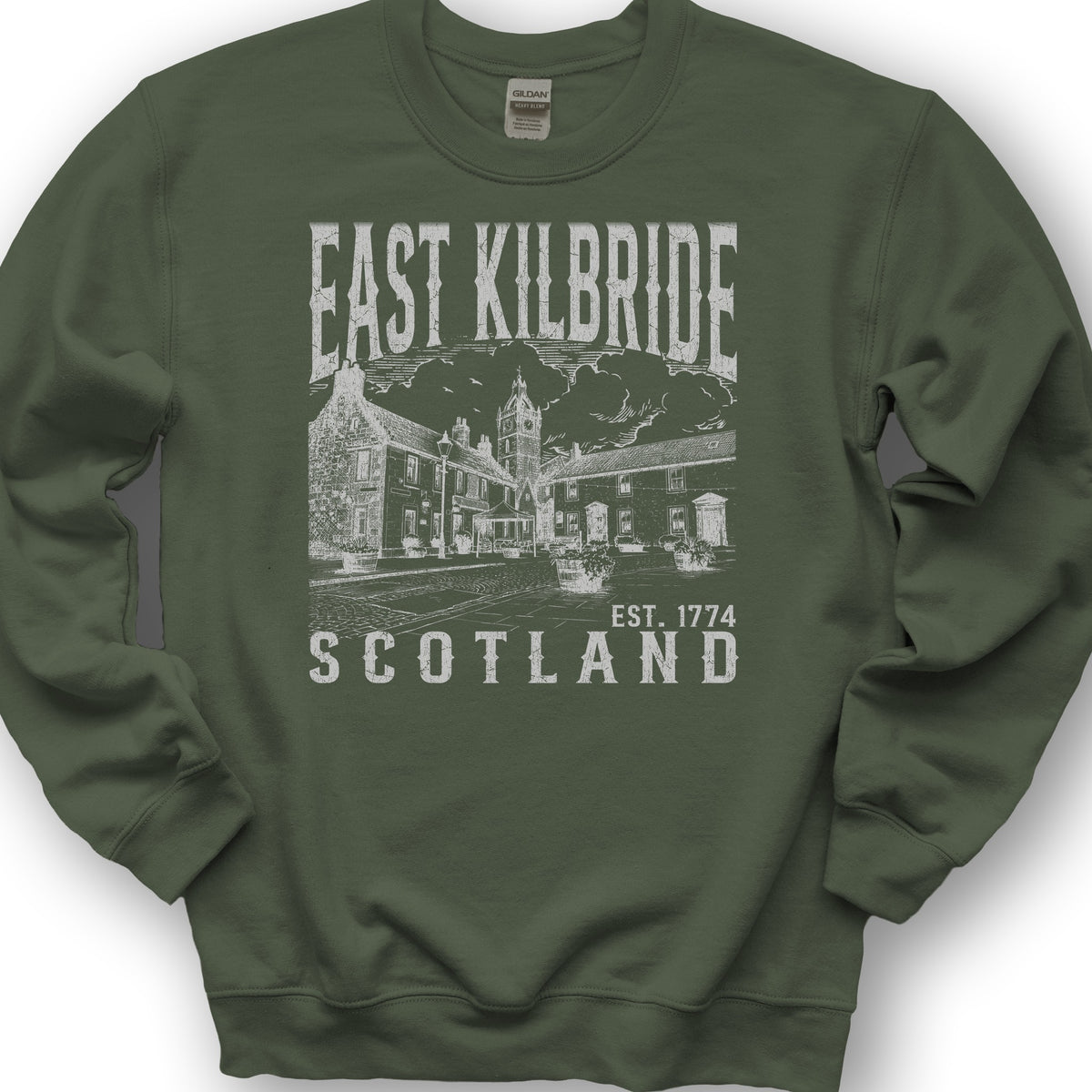 East Kilbride Scotland Sketch Sweatshirt - Military Green