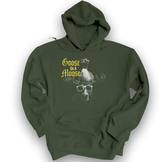 Goose On A Moose Halftone Hoodie - Military Green