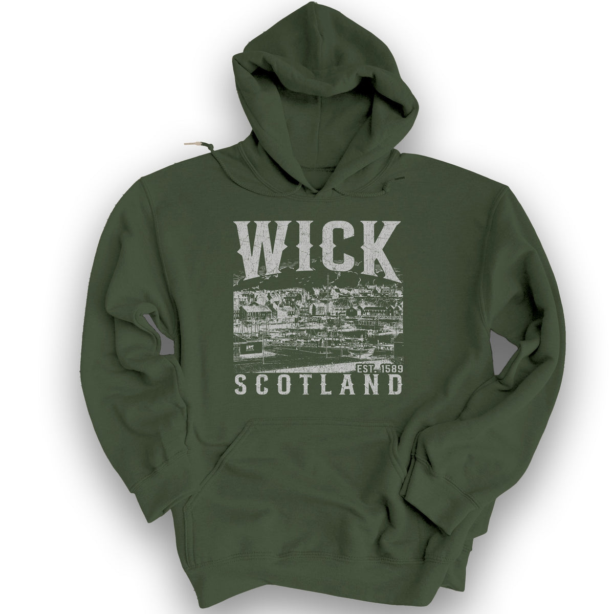 Wick Scotland Sketch Hoodie - Military Green