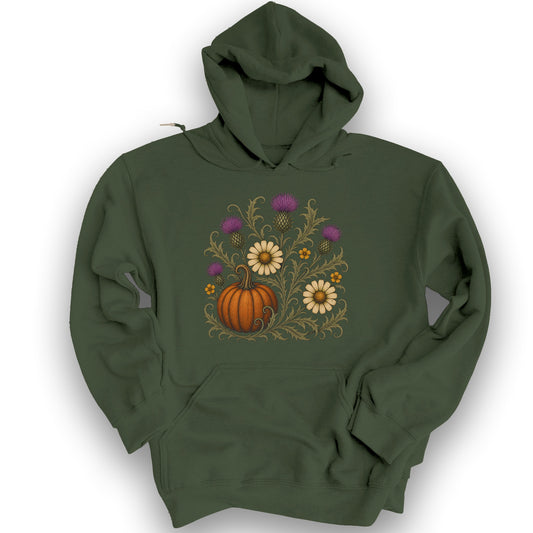 Pumpkin Thistles Hoodie - Military Green