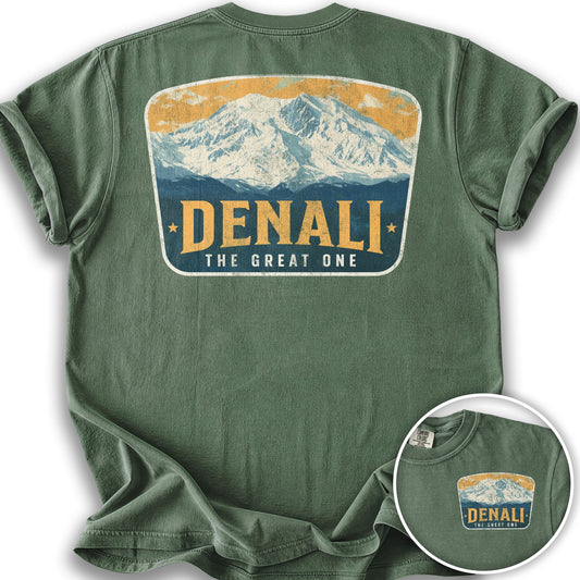 Denali "The Great One" Vintage Badge Front/Back Print T-Shirt - Moss