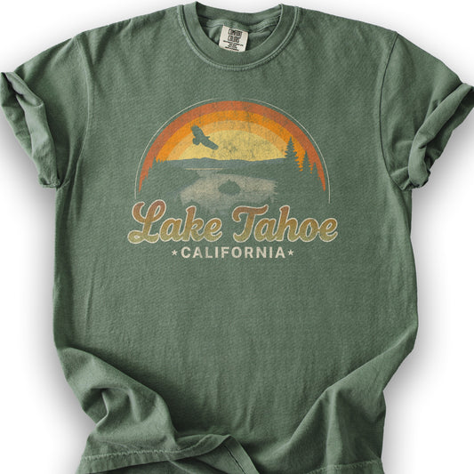 Lake Tahoe Retro Rainbow T-Shirt - Moss