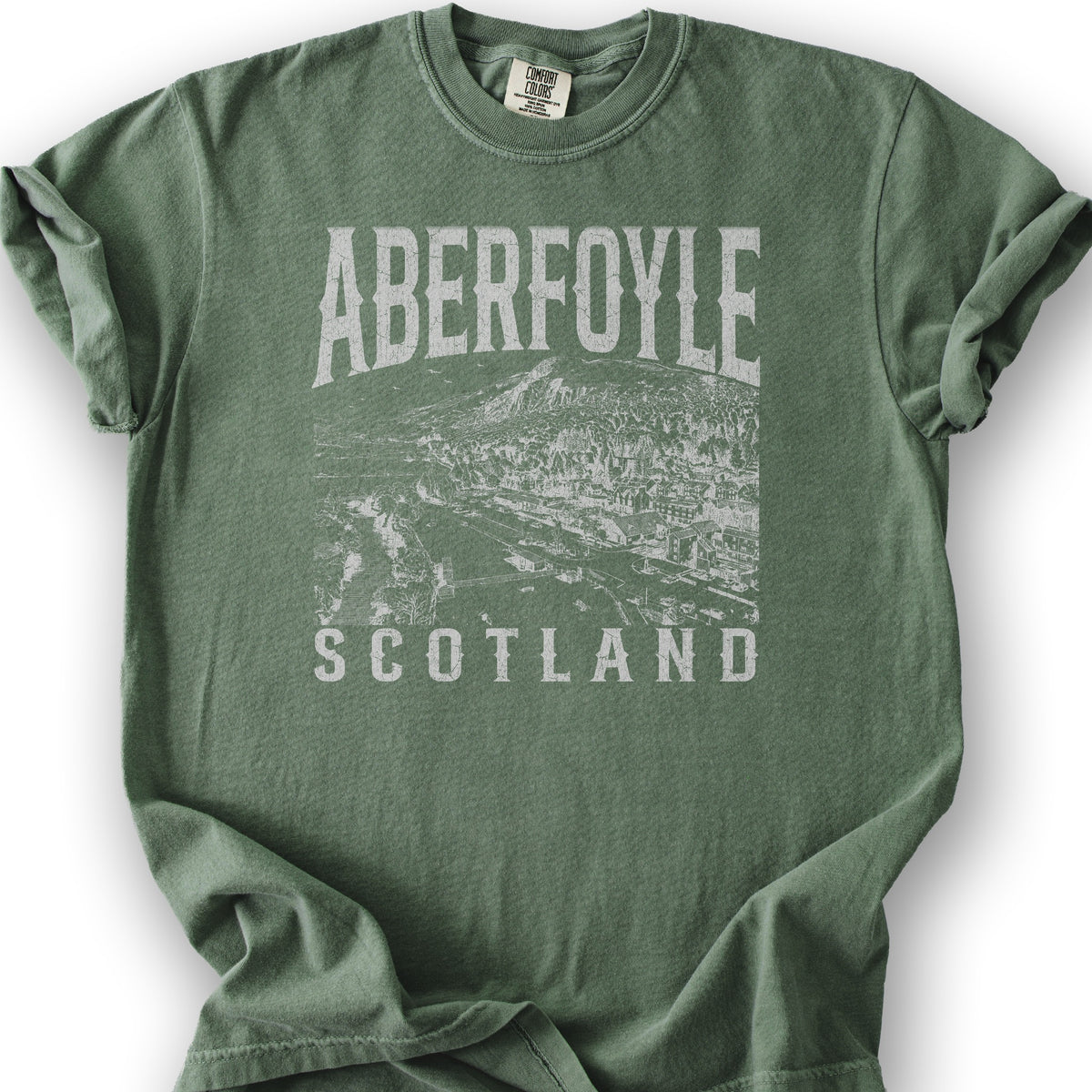 Aberfoyle Scotland Sketch T-Shirt - Moss
