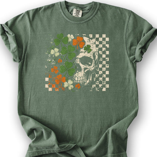 Shamrock Skull Check T-Shirt - Moss