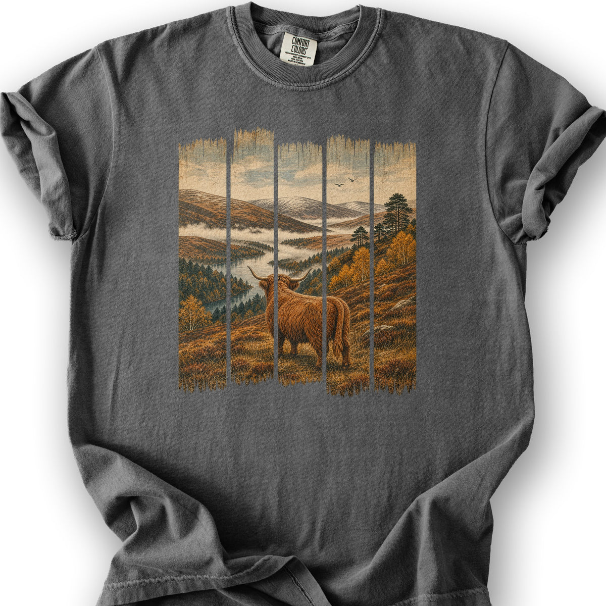 Scotland Coo Panels T-Shirt - Pepper