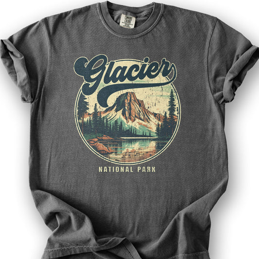 Glacier National Park "Groovy Emblem" T-Shirt - Pepper