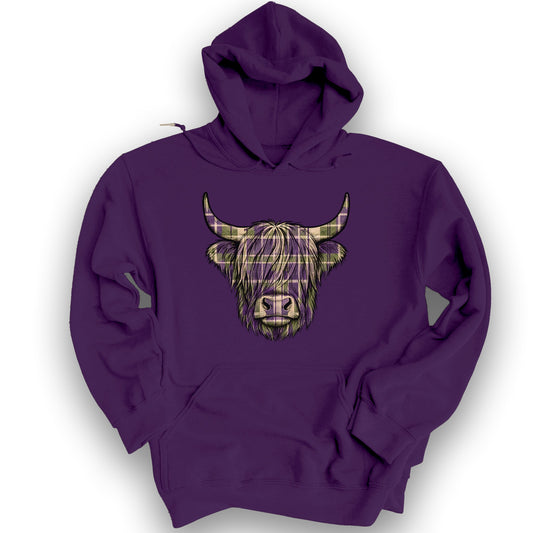 Scottish Highland Plaid Coo Hoodie - Purple