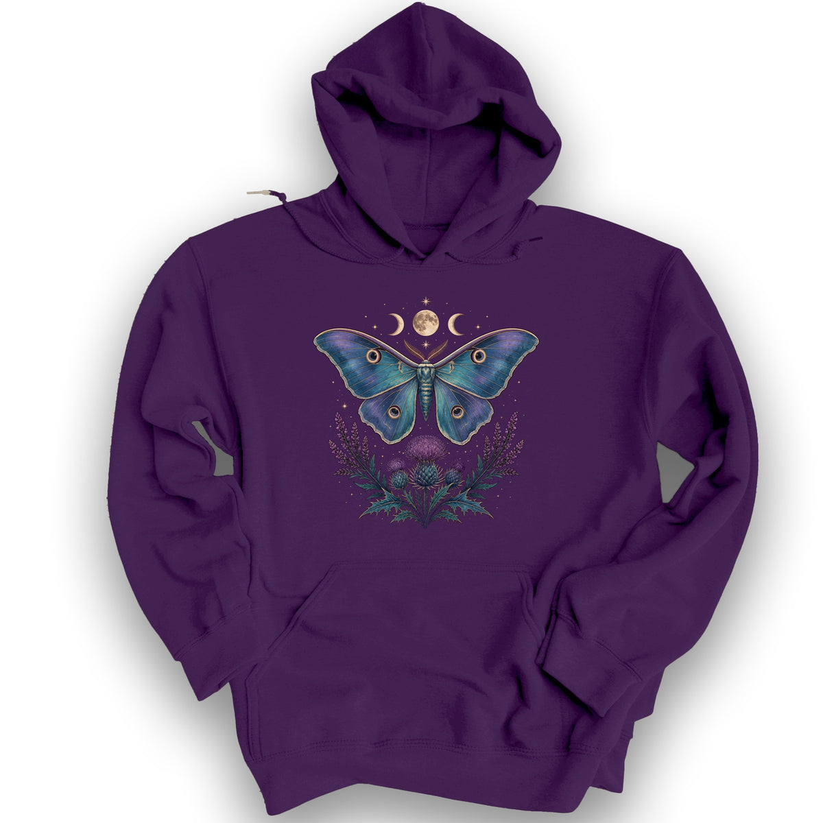 Emperor Moth Thistle Bouquet Hoodie - Purple