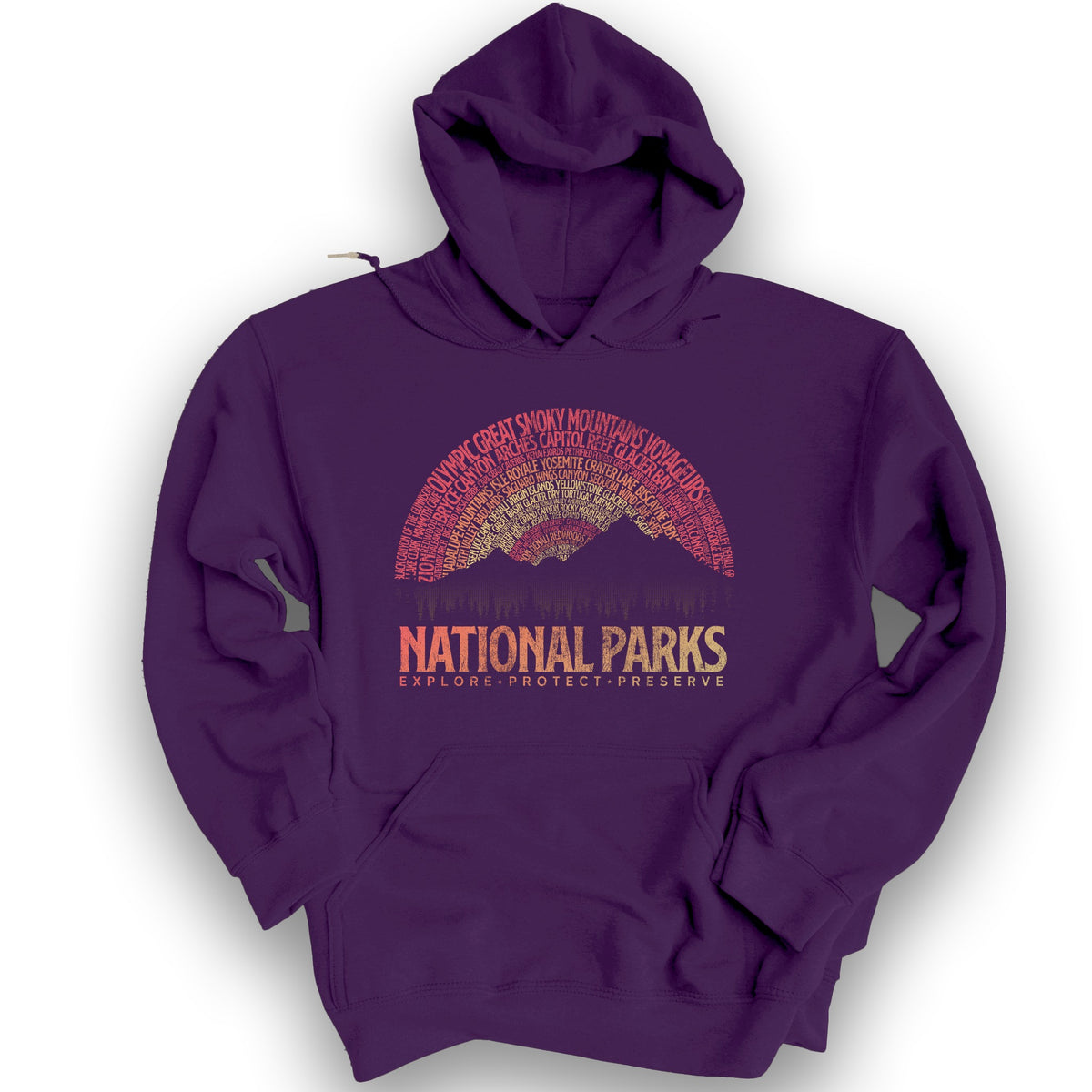National Parks Word Art "Vintage Sunset" Hoodie - Purple