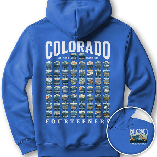 Colorado Fourteeners Front/Back Print Hoodie - Royal