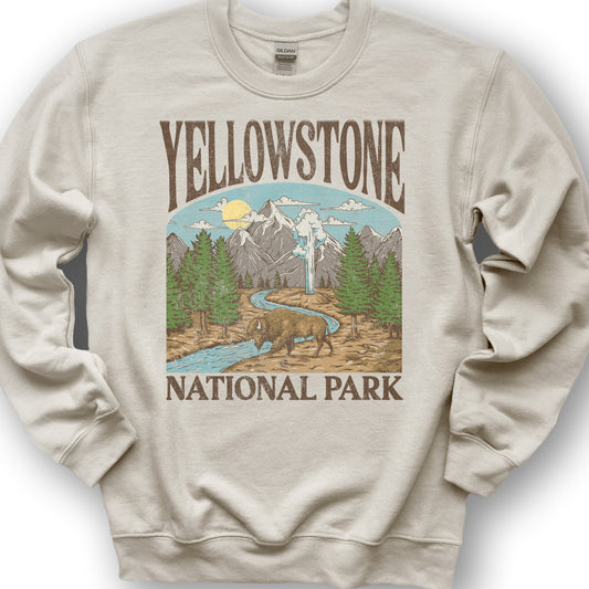 Yellowstone National Park Geyser "Big and Bold" Sweatshirt - Sand