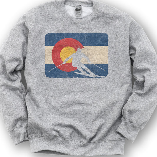 Colorado Flag Skier Sweatshirt - Sport Grey