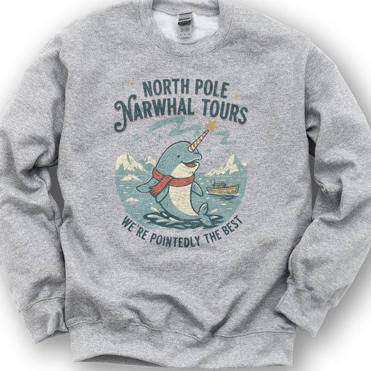North Pole Narwhal Tours Sweatshirt - Sport Grey
