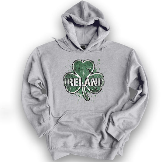 Ireland Shamrock Grunge Hoodie - Sport Grey