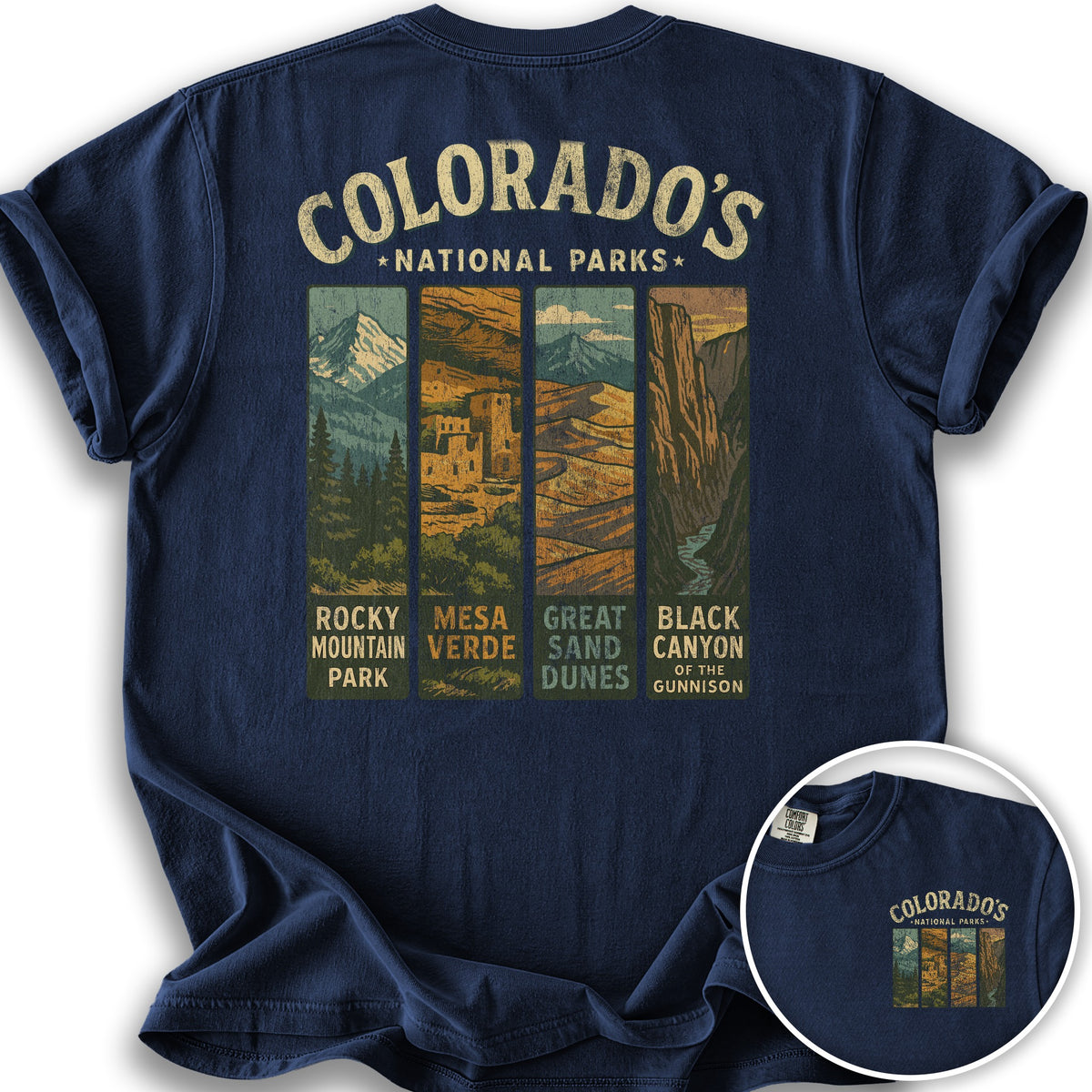 Colorado National Parks Vertical Front/Back Print T-Shirt - True Navy