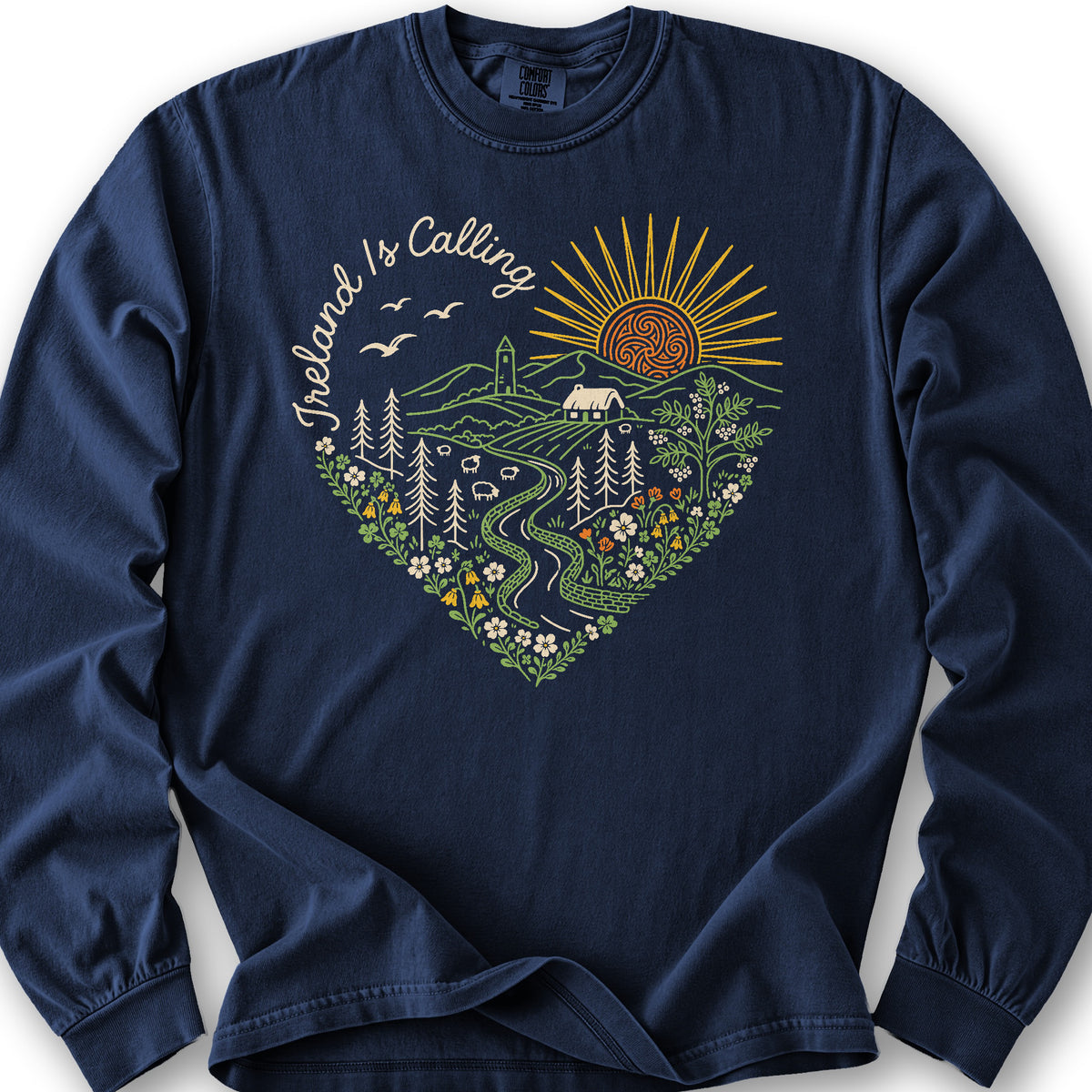Ireland is Calling Heart Long Sleeve Shirt - True Navy