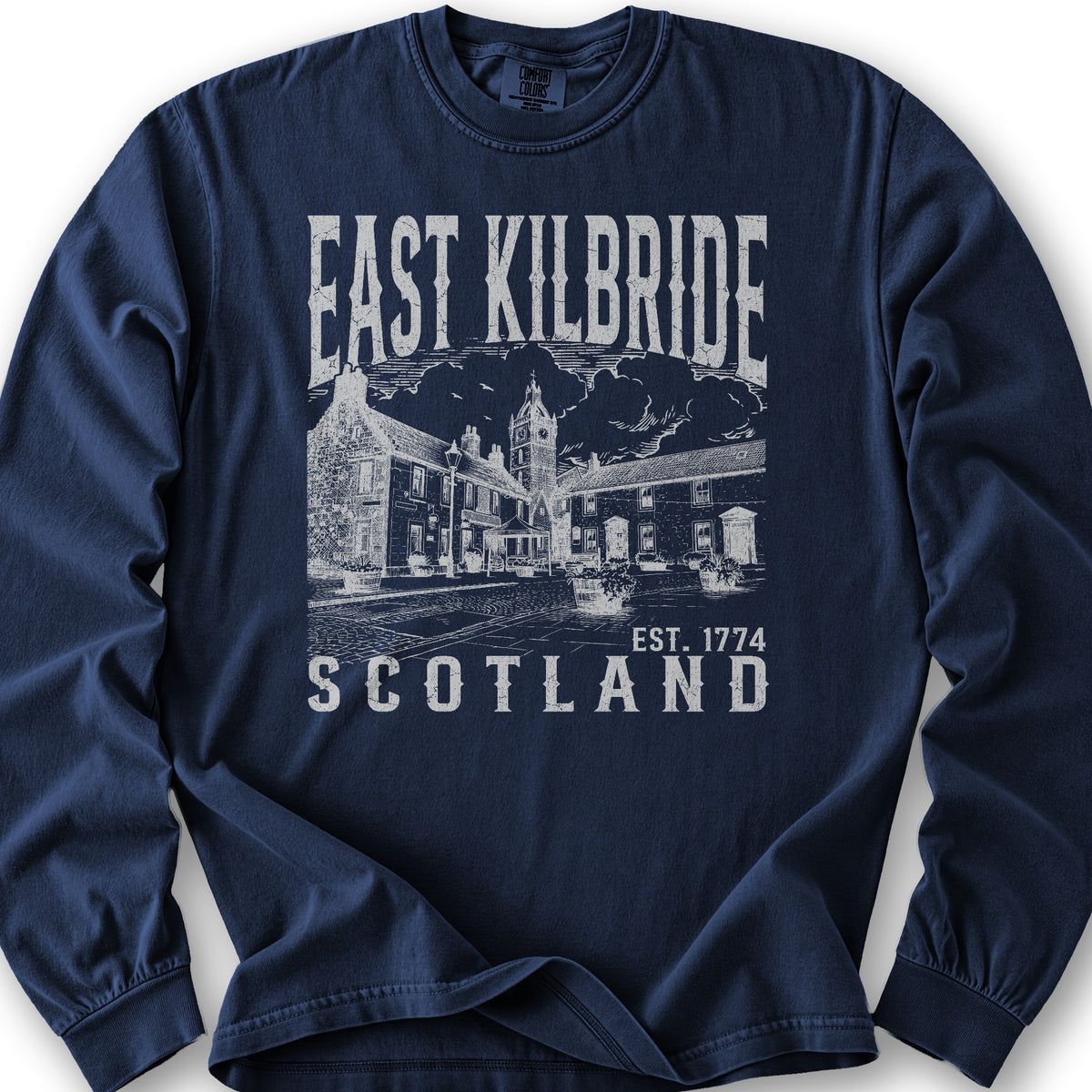 East Kilbride Scotland Sketch Long Sleeve Shirt - True Navy