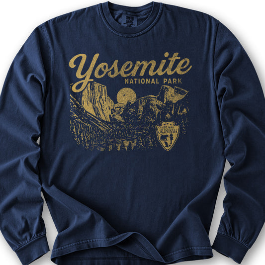 Yosemite National Park "Vintage Sketch" Long Sleeve Shirt - True Navy