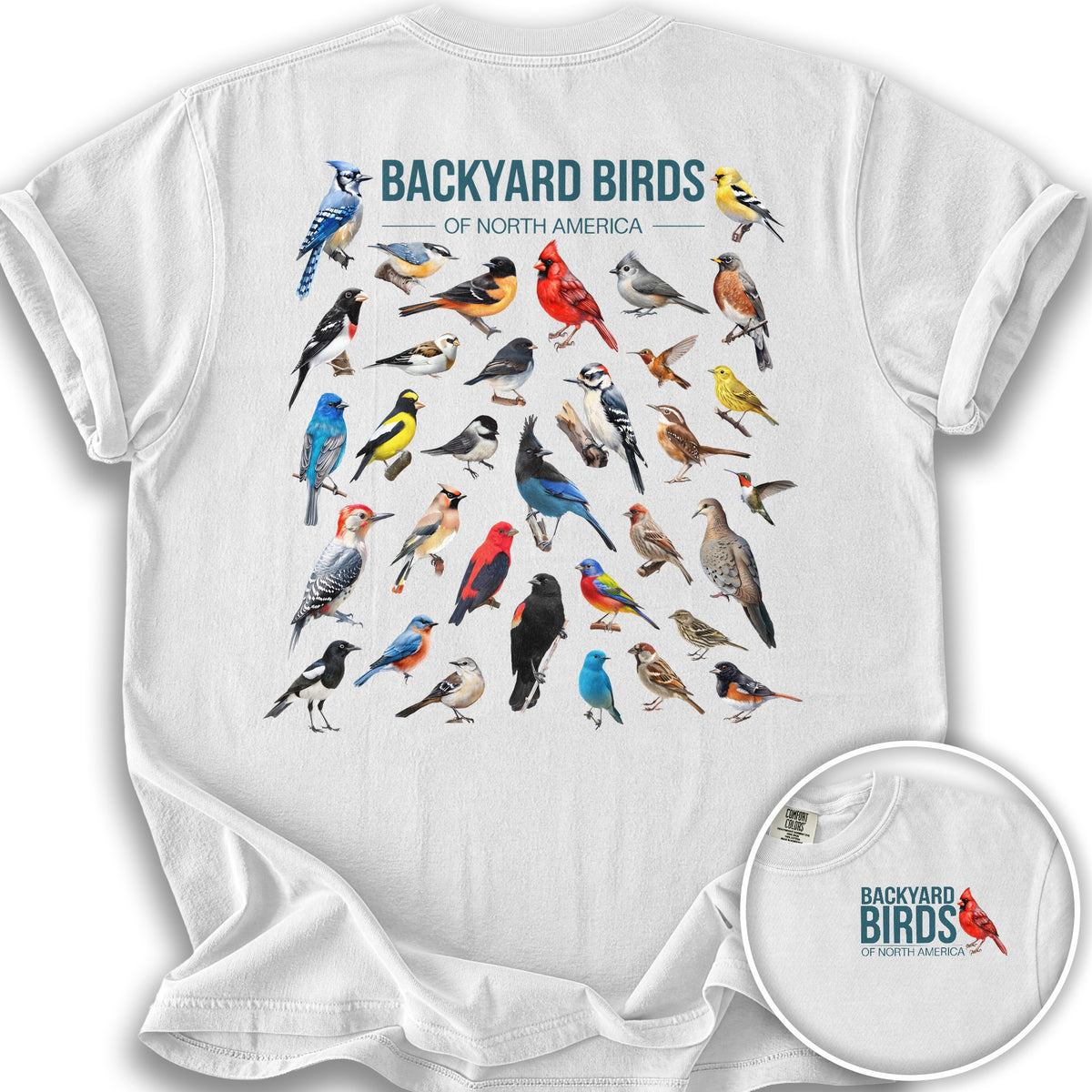 Backyard Birds Front/Back Print T-Shirt - White