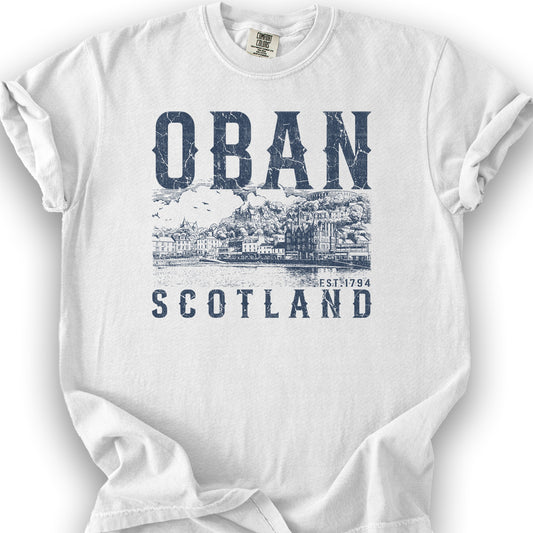 Oban Scotland Sketch T-Shirt - White