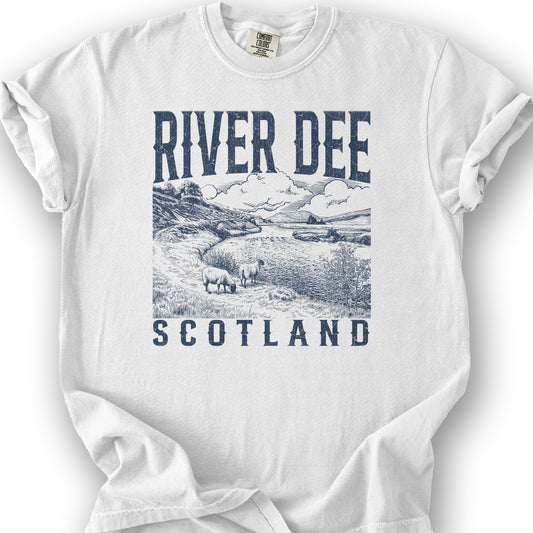 River Dee Scotland Sketch T-Shirt - White