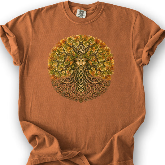 Green Man Autumn Bloom T-Shirt - Yam