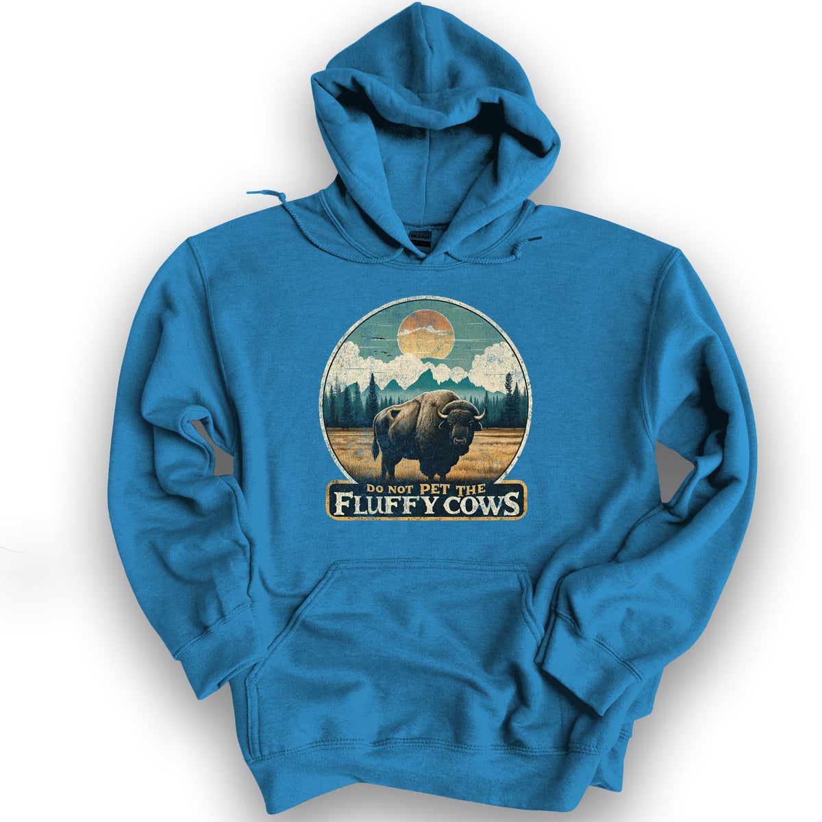"Do Not Pet the Fluffy Cows" Buffalo Hoodie - Antique Sapphire