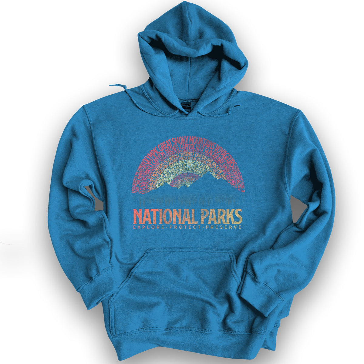 National Parks Word Art "Vintage Sunset" Hoodie - Antique Sapphire