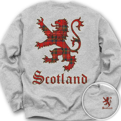 Scotland Tartan Lion Front/Back Print Sweatshirt - Ash