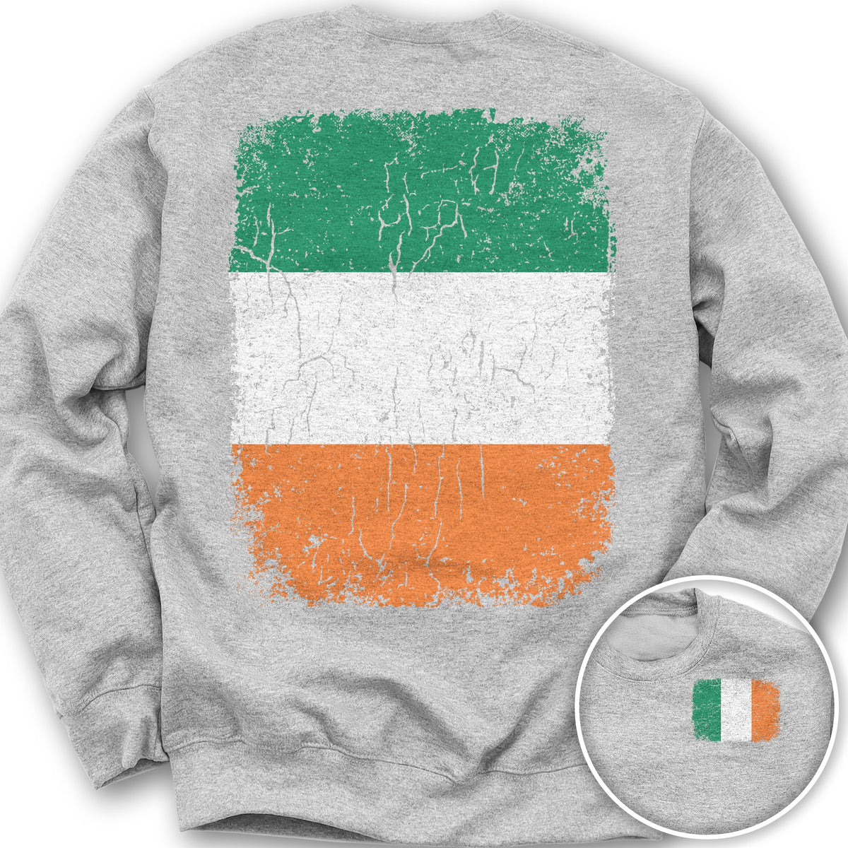 Ireland Distressed Flag Front/Back Print Sweatshirt - Ash