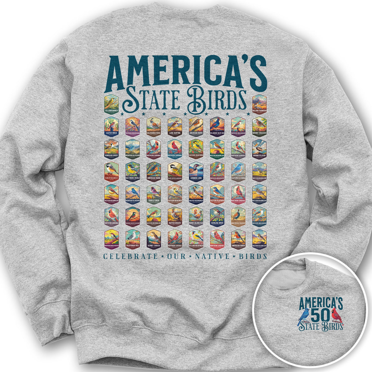 America's State Birds Front/Back Print Sweatshirt - Ash
