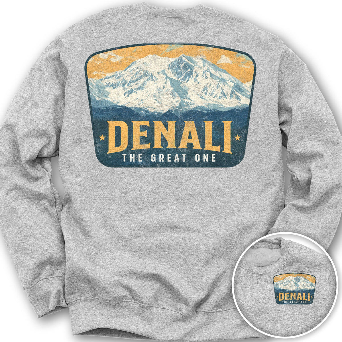 Denali "The Great One" Vintage Badge Front/Back Print Sweatshirt - Ash