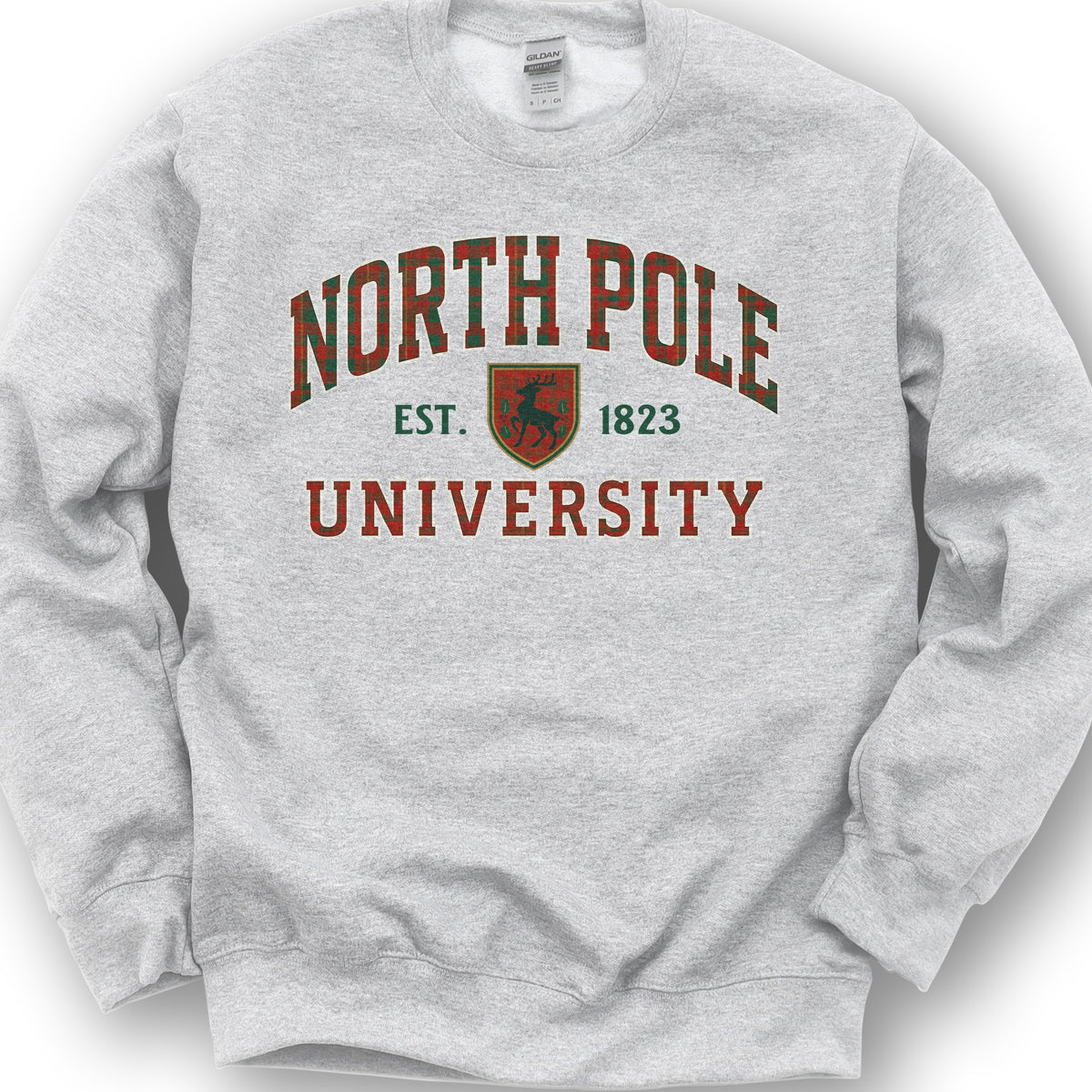 North Pole University Holiday Plaid Sweatshirt - Ash