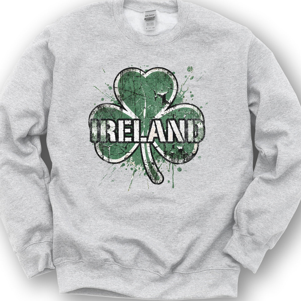 Ireland Shamrock Grunge Sweatshirt - Ash