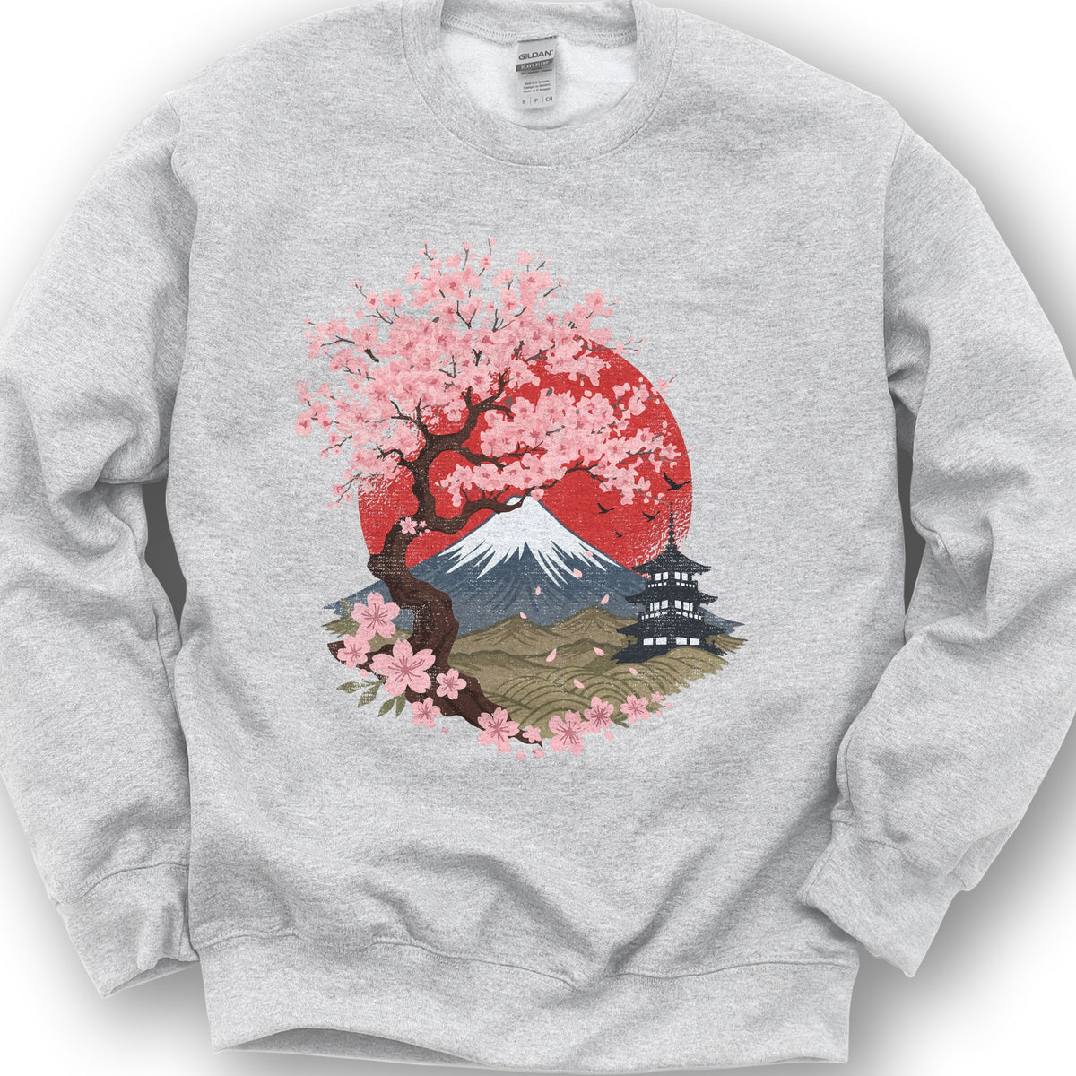 Mount Fuji Cherry Blossoms Sweatshirt - Ash