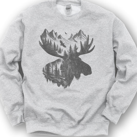 Moose Double Exposure Sweatshirt - Ash