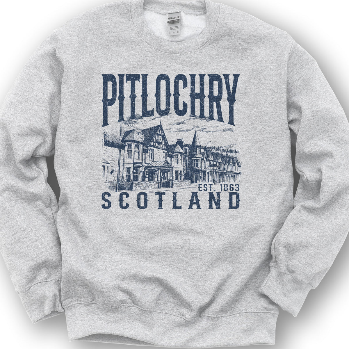 Pitlochry Scotland Sketch Sweatshirt - Ash