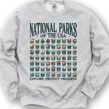 National Parks of the USA 63 Badges "Big and Bold" Sweatshirt - Ash