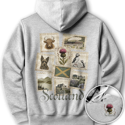Scotland Vintage Stamps Front/Back Print Hoodie - Ash