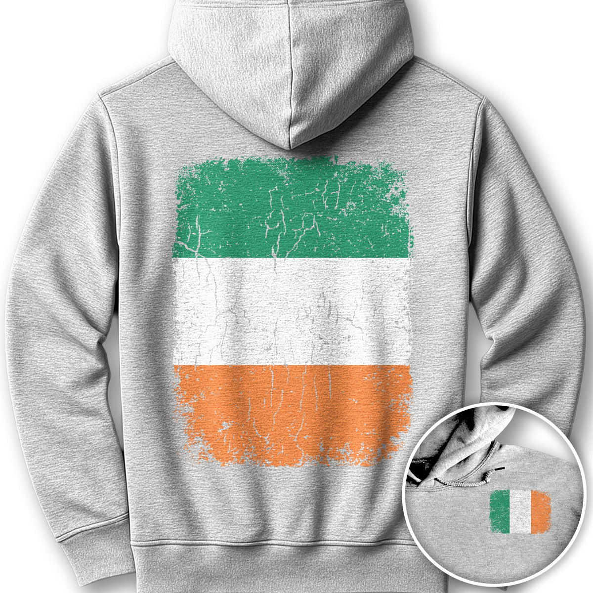 Ireland Distressed Flag Front/Back Print Hoodie - Ash